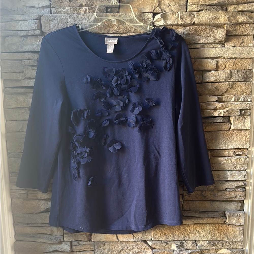 Chico's Deep Blue Floral Detail Blouse